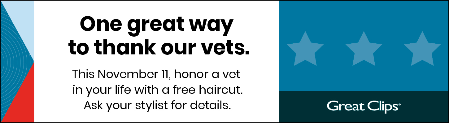 One great way to thank our vets. This November 11, honor a vet in your life with a free haircut. Ask your stylist for details.