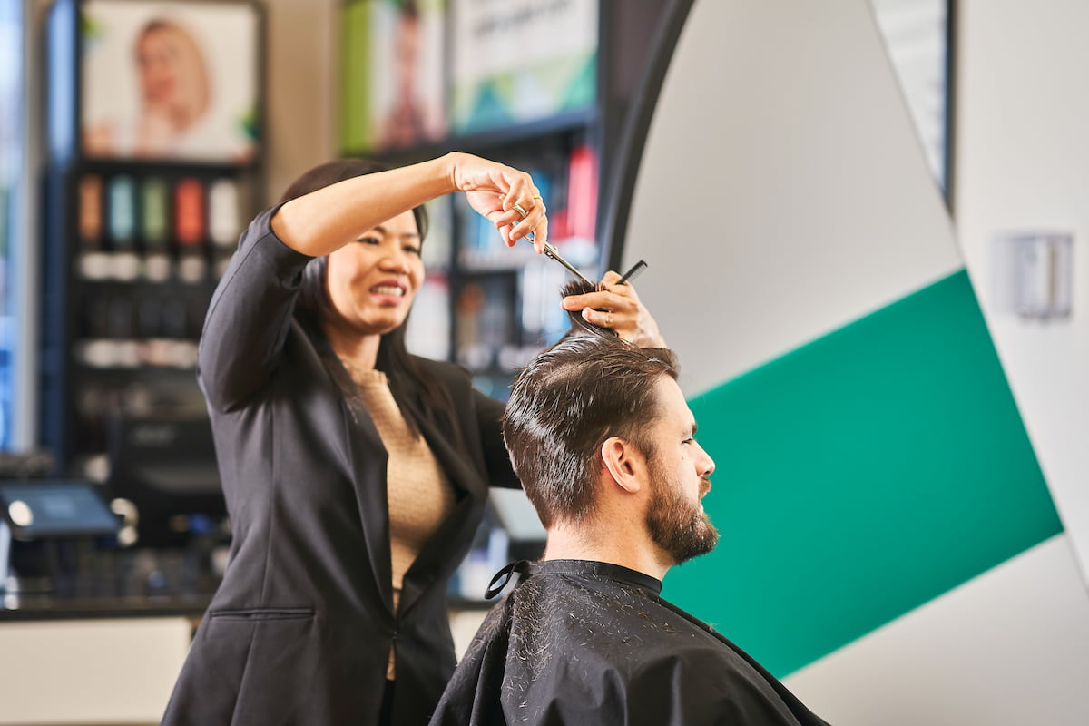 A customer at a Great Clips salon getting his hair styled A customer at a Great Clips salon getting his hair styled
